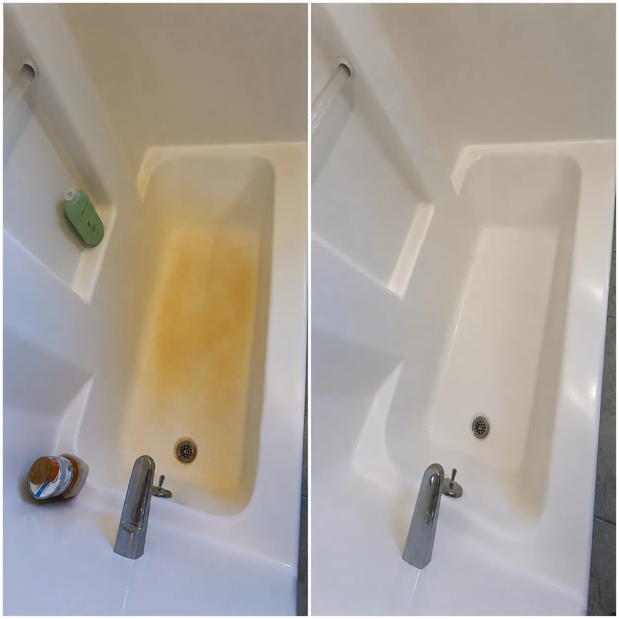 Real before and after of a bathtub deep cleaning